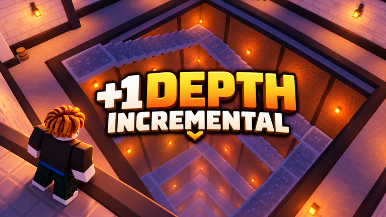 Stairs descend through the torch-lit pit in the official Depth Incremental artwork.